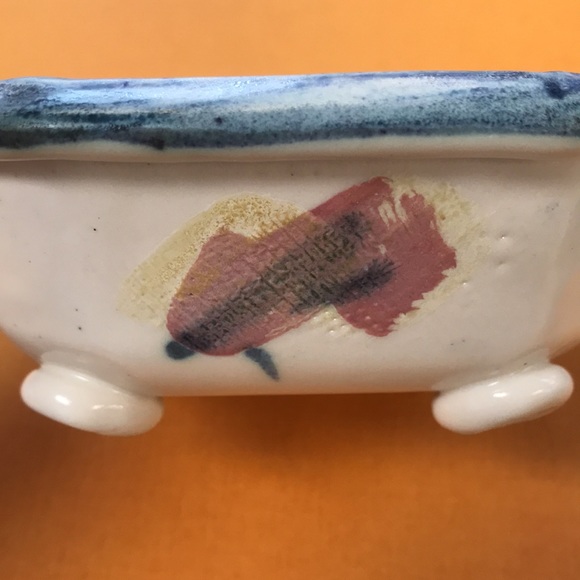 Vintage Signed Footed Pottery Jewelry Trinket Catch-All Dish - Picture 5 of 9